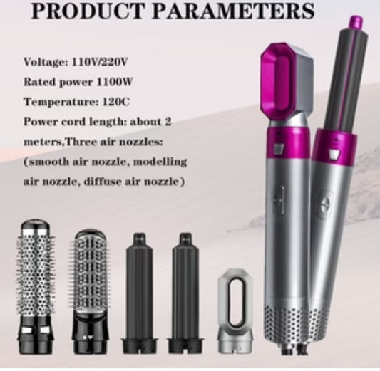 5 In 1 Hot Air Hair Dryer And Curler Tool Set