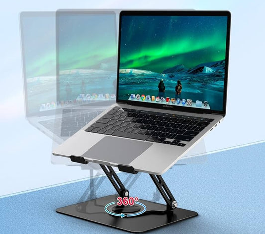 24Thunder Adjustable Carbon Steel Laptop Stand, Ergonomic Laptop Riser with 360° Rotating Base Compatible with Air, Pro, Dell, HP, Lenovo More 10-17" Laptops,Space Grey