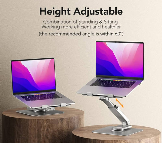 24Thunder Adjustable Carbon Steel Laptop Stand, Ergonomic Laptop Riser with 360° Rotating Base Compatible with Air, Pro, Dell, HP, Lenovo More 10-17" Laptops,Space Grey